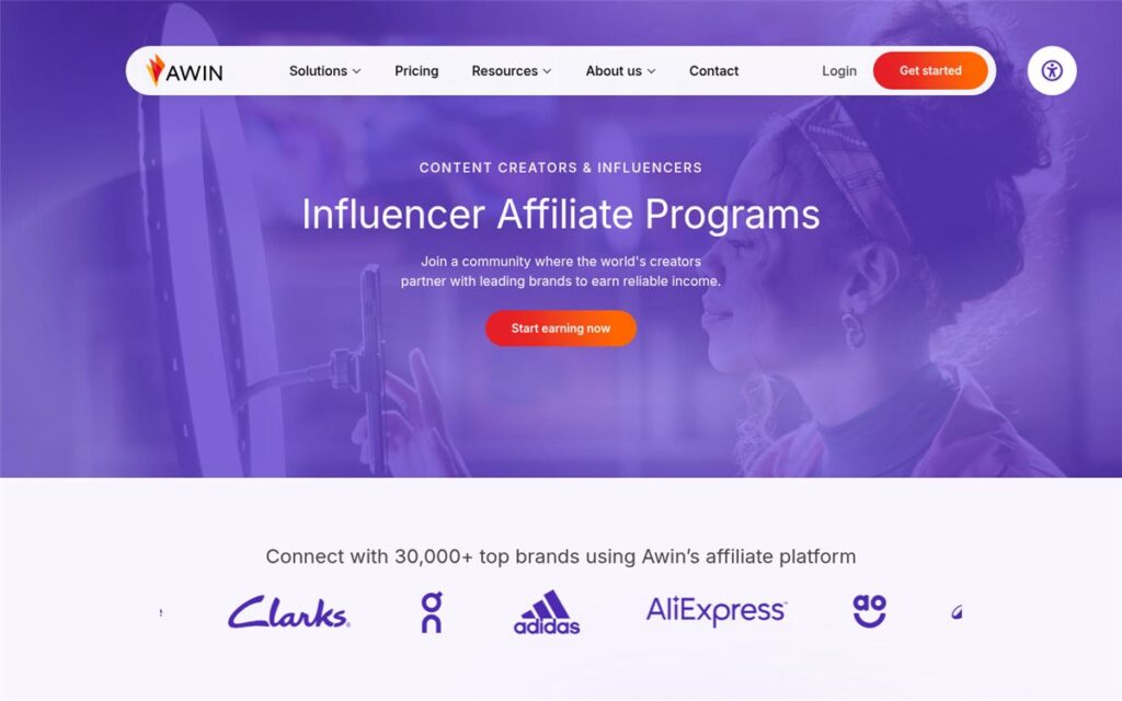 Screenshot of the Awin creator and publisher page