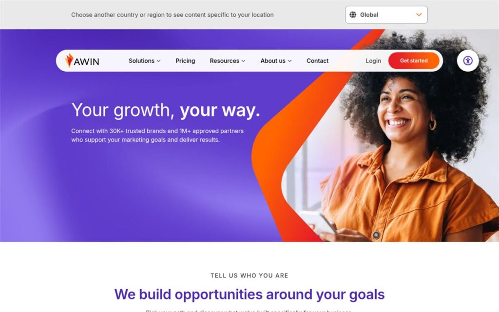 Screenshot of the Awin homepage