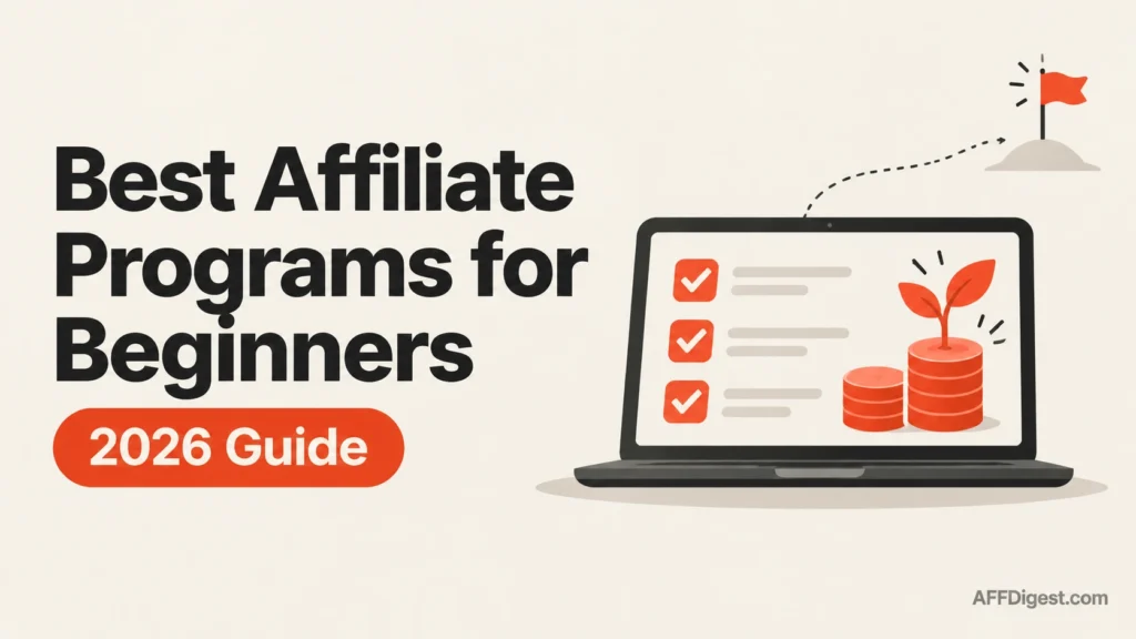 Best affiliate programs for beginners, 2026 guide: laptop with a checklist and growing coins