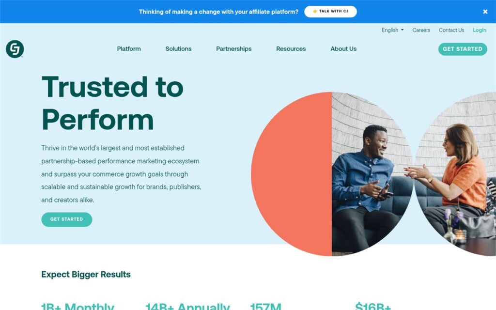 Screenshot of the CJ homepage