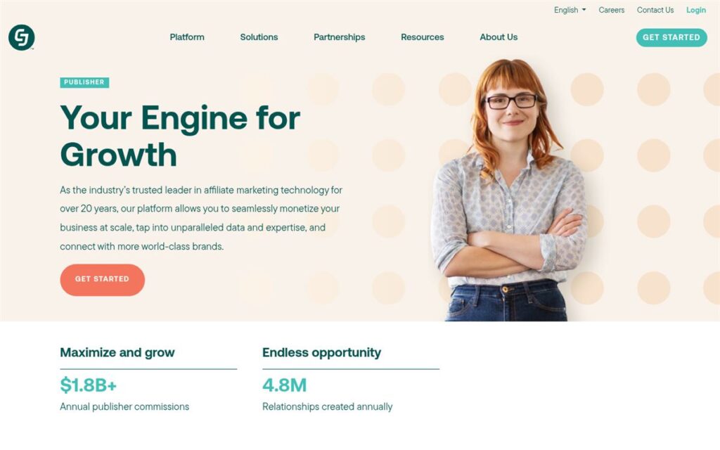 Screenshot of the CJ publisher page