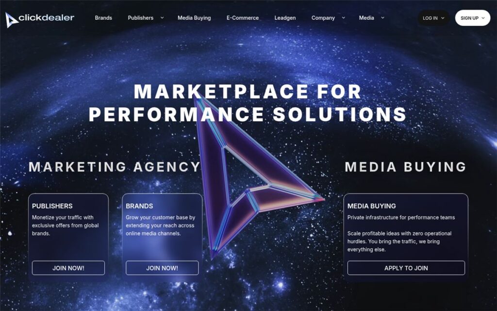 Screenshot of the ClickDealer homepage