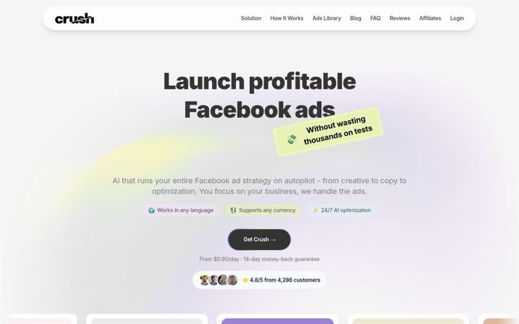 Screenshot of the Crush homepage
