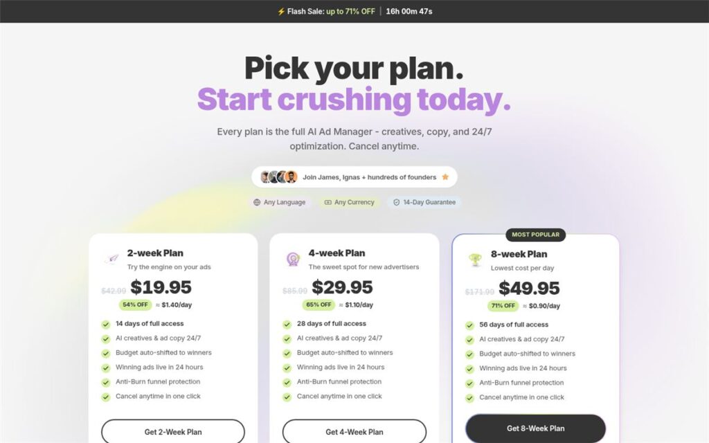 Screenshot of the Crush pricing page