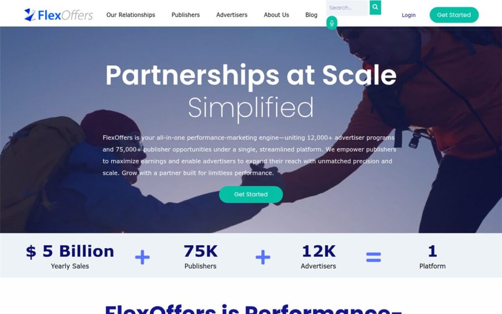 Screenshot of the FlexOffers homepage