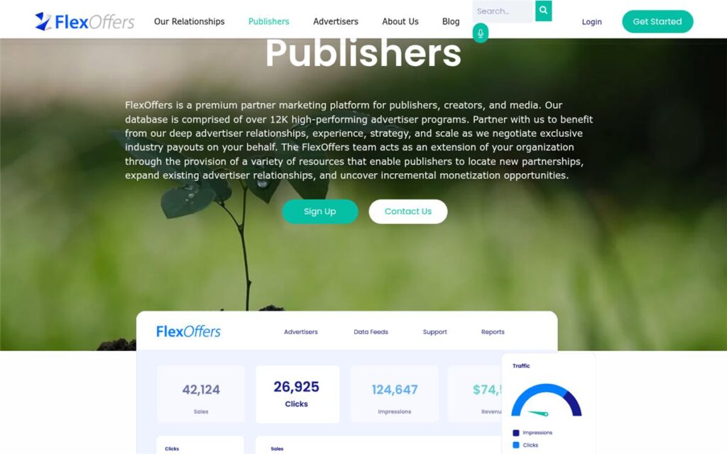 Screenshot of the FlexOffers publishers page