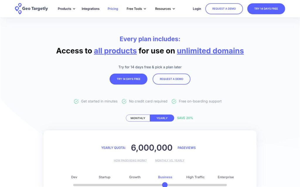Screenshot of the Geo Targetly pricing page