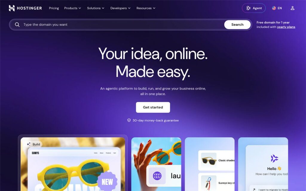 Screenshot of the Hostinger homepage