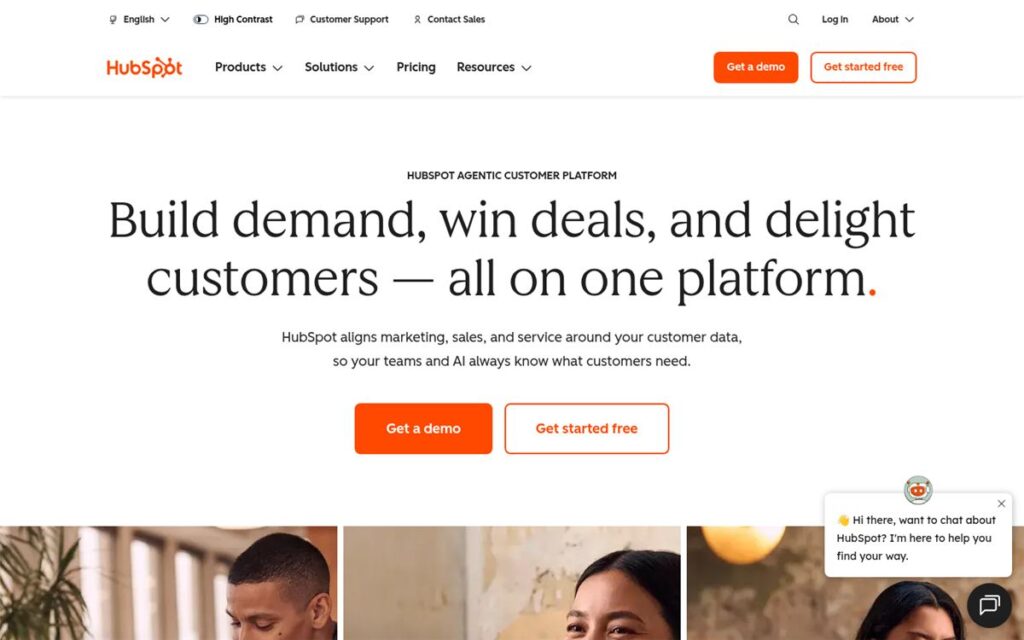Screenshot of the HubSpot homepage