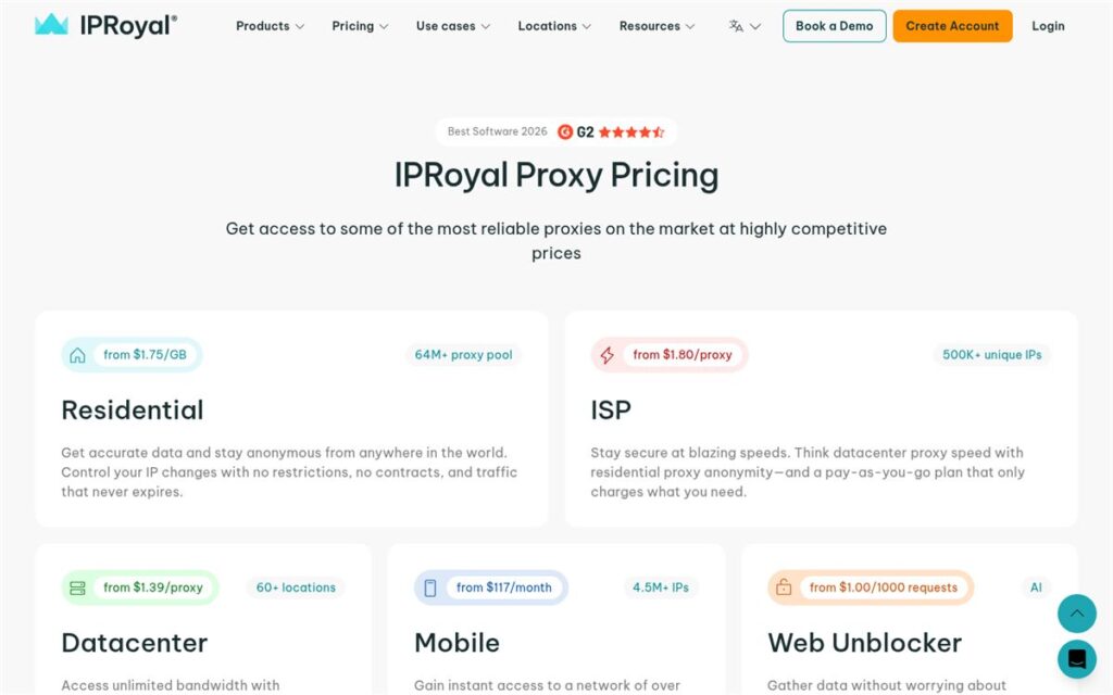 Screenshot of the IPRoyal pricing page