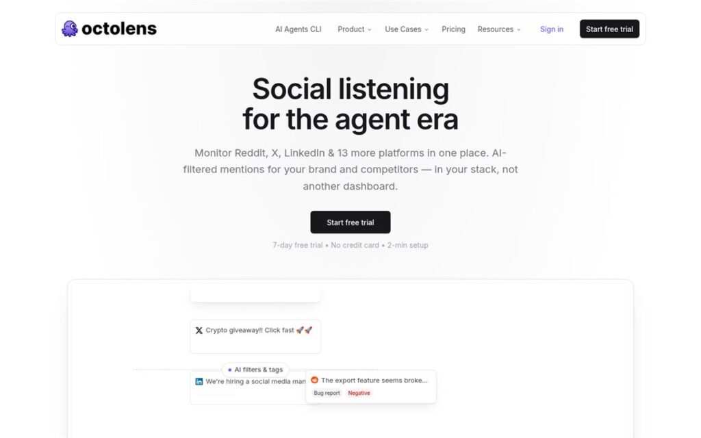 Screenshot of the Octolens homepage