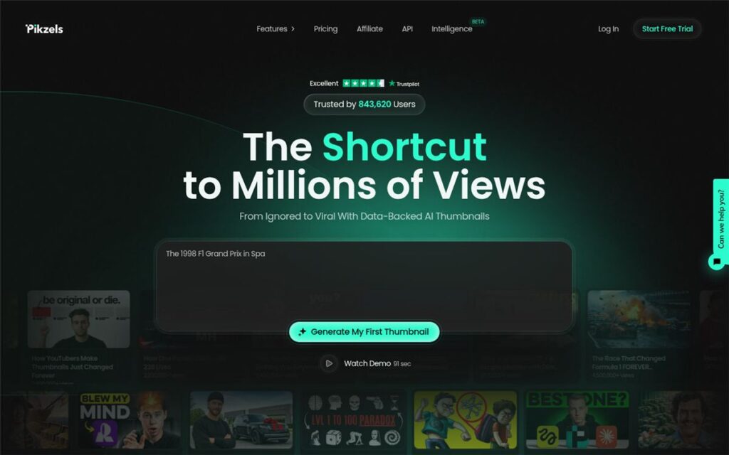 Screenshot of the Pikzels homepage