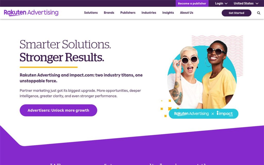 Screenshot of the Rakuten Advertising homepage