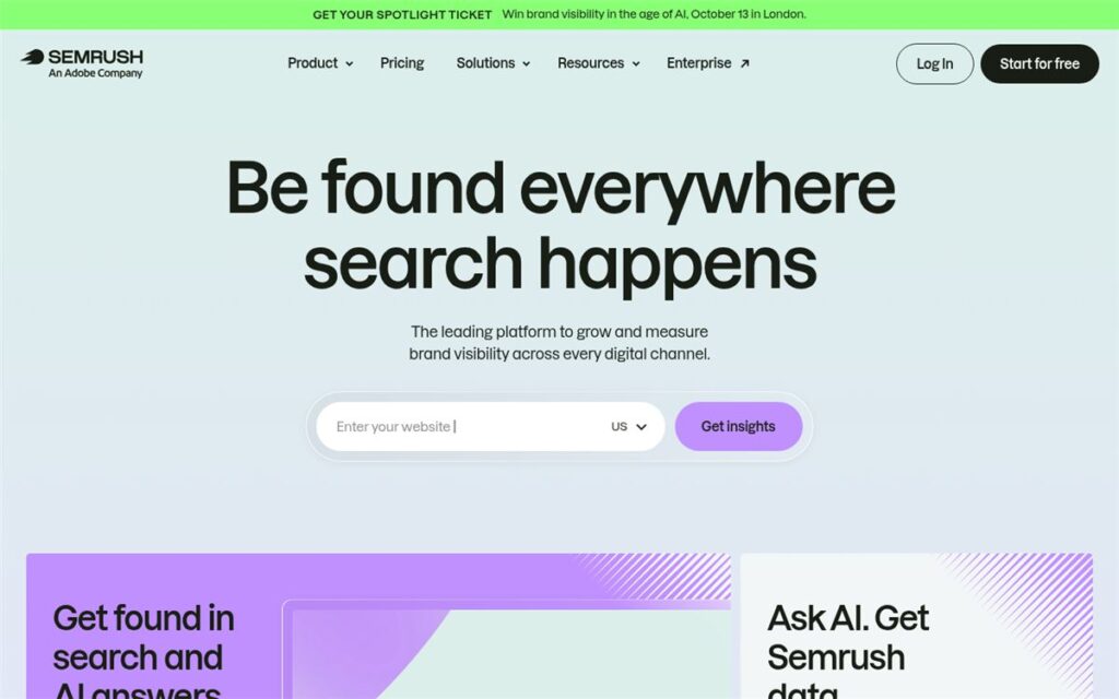 Screenshot of the Semrush homepage