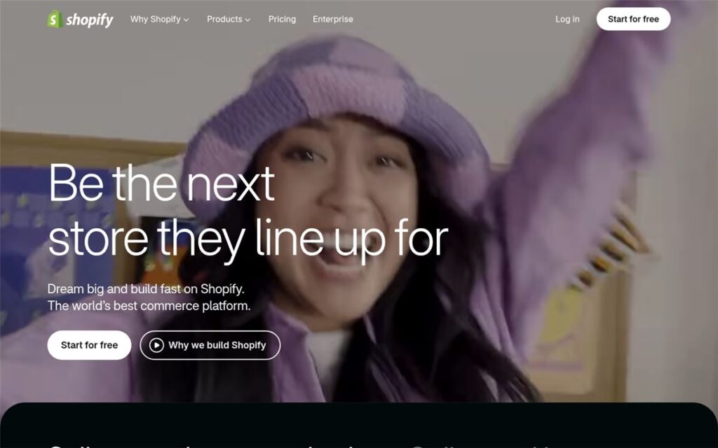 Screenshot of the Shopify homepage
