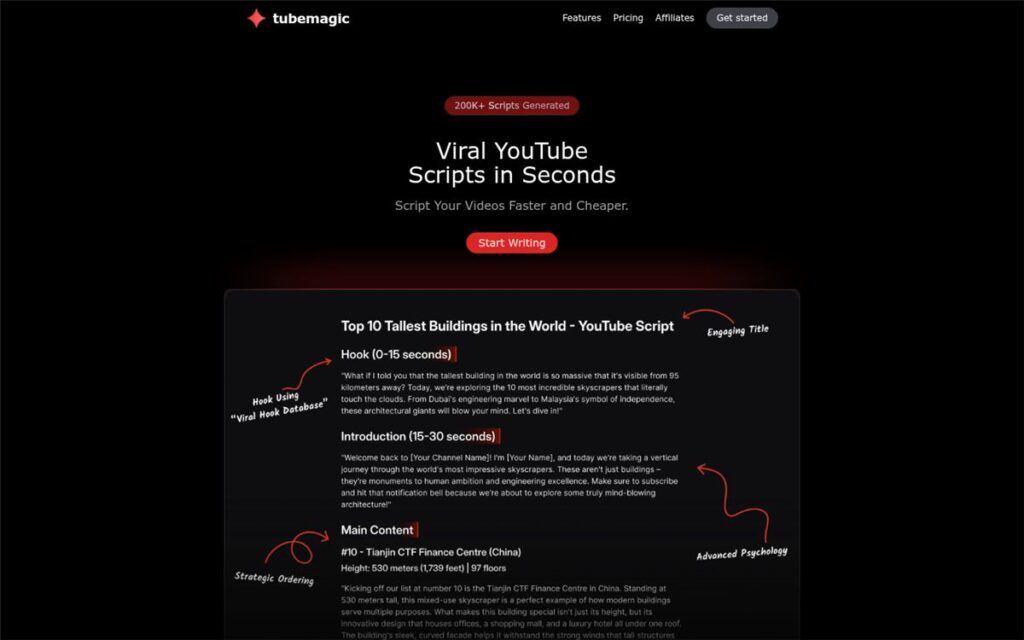 Screenshot of the TubeMagic homepage