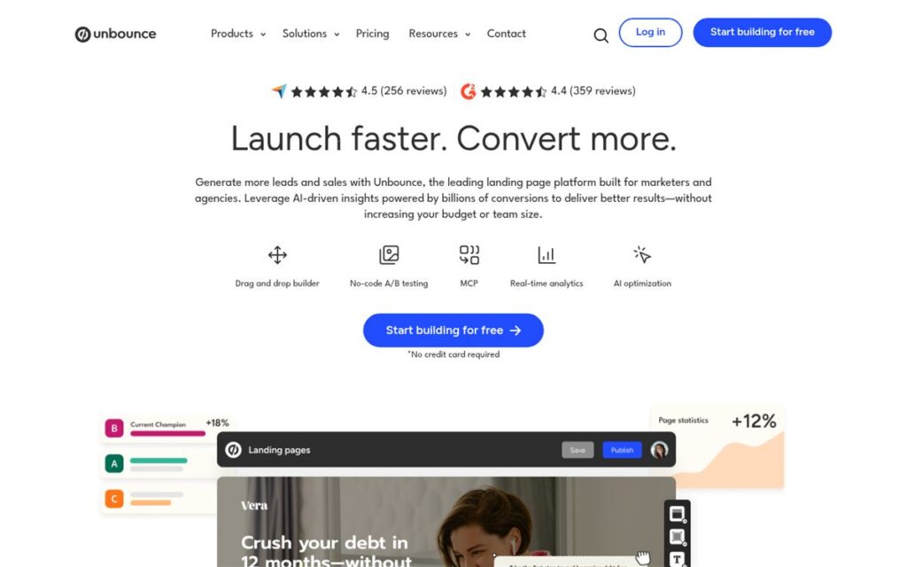 Screenshot of the Unbounce homepage