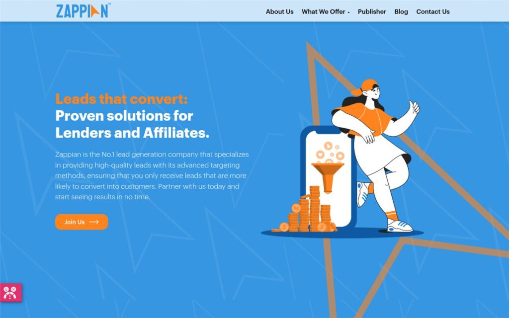 Screenshot of the Zappian homepage